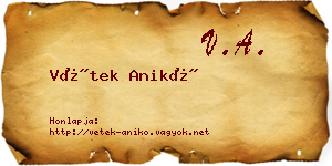 Vétek Anikó névjegykártya